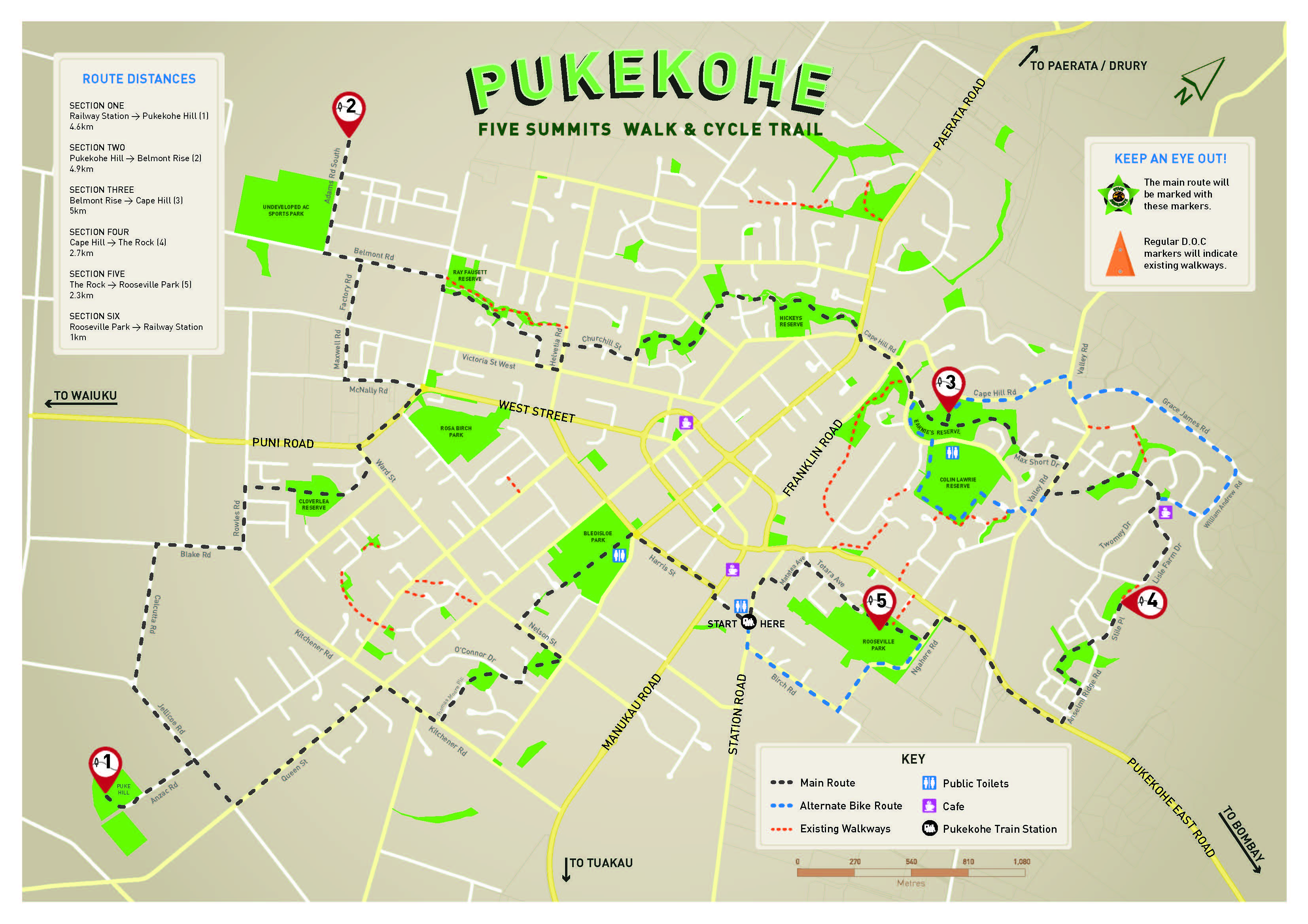 Pukekohe Five Summits Walk and Cycle Map