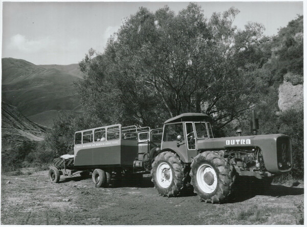 1969, Mr Keith Grant’s transport tractor train, which operated from Arrowtown to Macetown