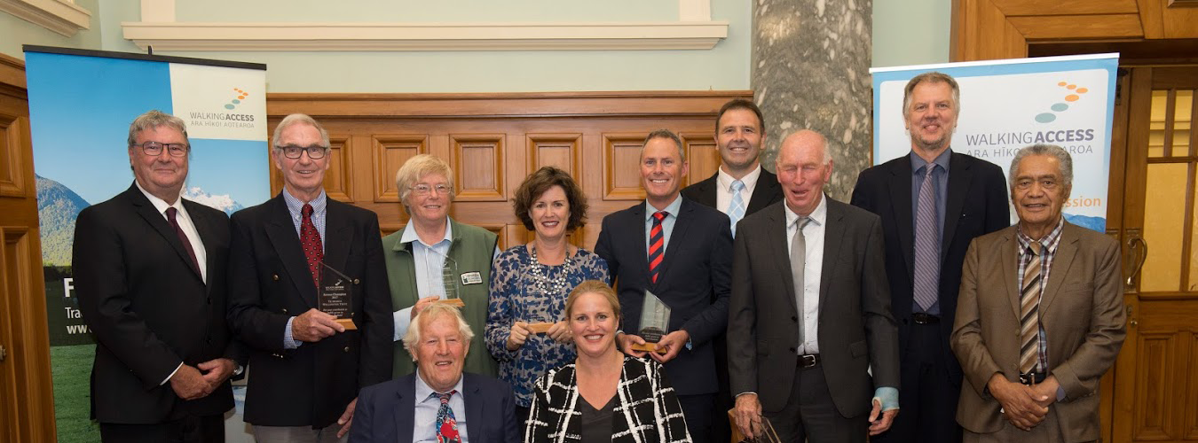 2017 03 07 Walking Access Champion Awards at Parliament award winners with Minister Louise Upston Eric Pyle John Forbes Peho Tamiana 2