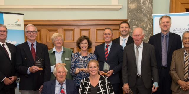 2017 03 07 Walking Access Champion Awards at Parliament award winners with Minister Louise Upston Eric Pyle John Forbes Peho Tamiana 2