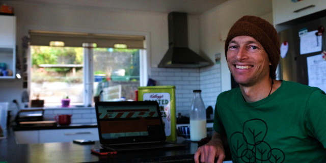 Stephen working from the kitchen