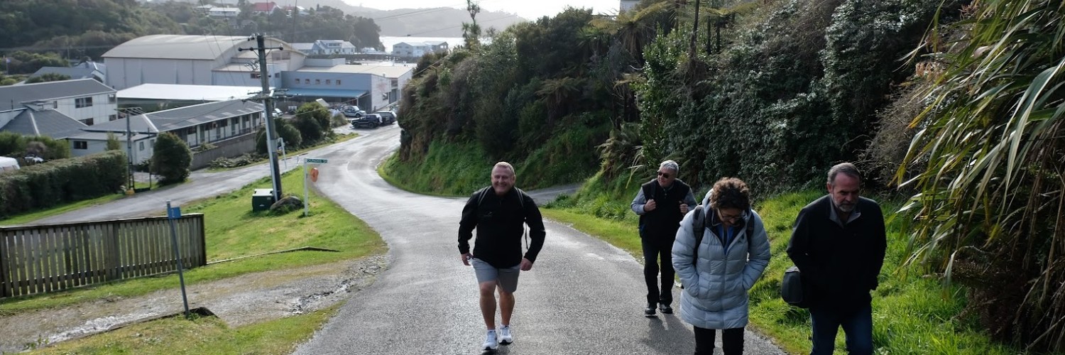Commission staff walking up quite street in Bluff