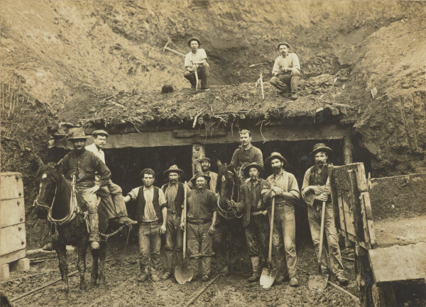 A working gang digging a rail tunnel at Big Hill in the 1890s