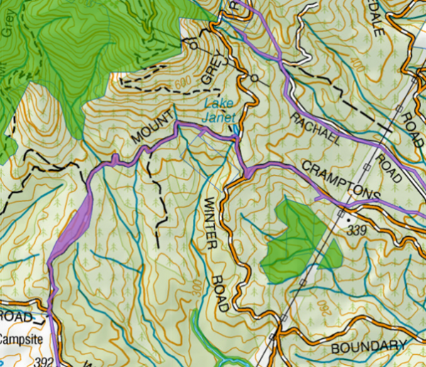 Map 1: Unformed legal roads intersecting property (e.g. Ashley Forest, Corisol NZ Ltd)