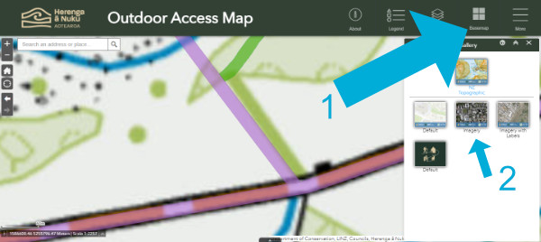 Screenshot of map showing basemap options