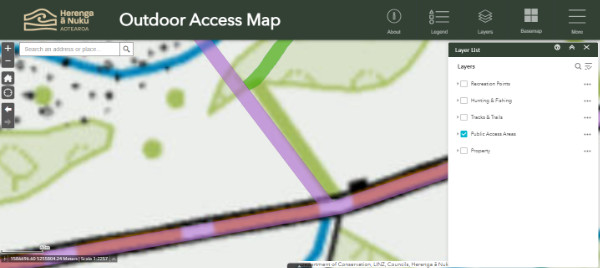 Close-up of map showing access
