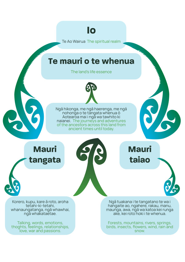 Diagram describing the relationship between te mauri o te whenua, mauri tangata and mauri taiao.