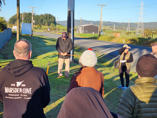 Whaikorero at turning of first sod for shared path from Marsden Cove to Ruakākā Retail District