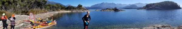 Celia Wade-Brown, lunch on an island in Lake Manapouri 