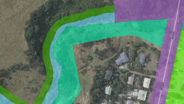 A satellite view of a river with access highlighted on either side